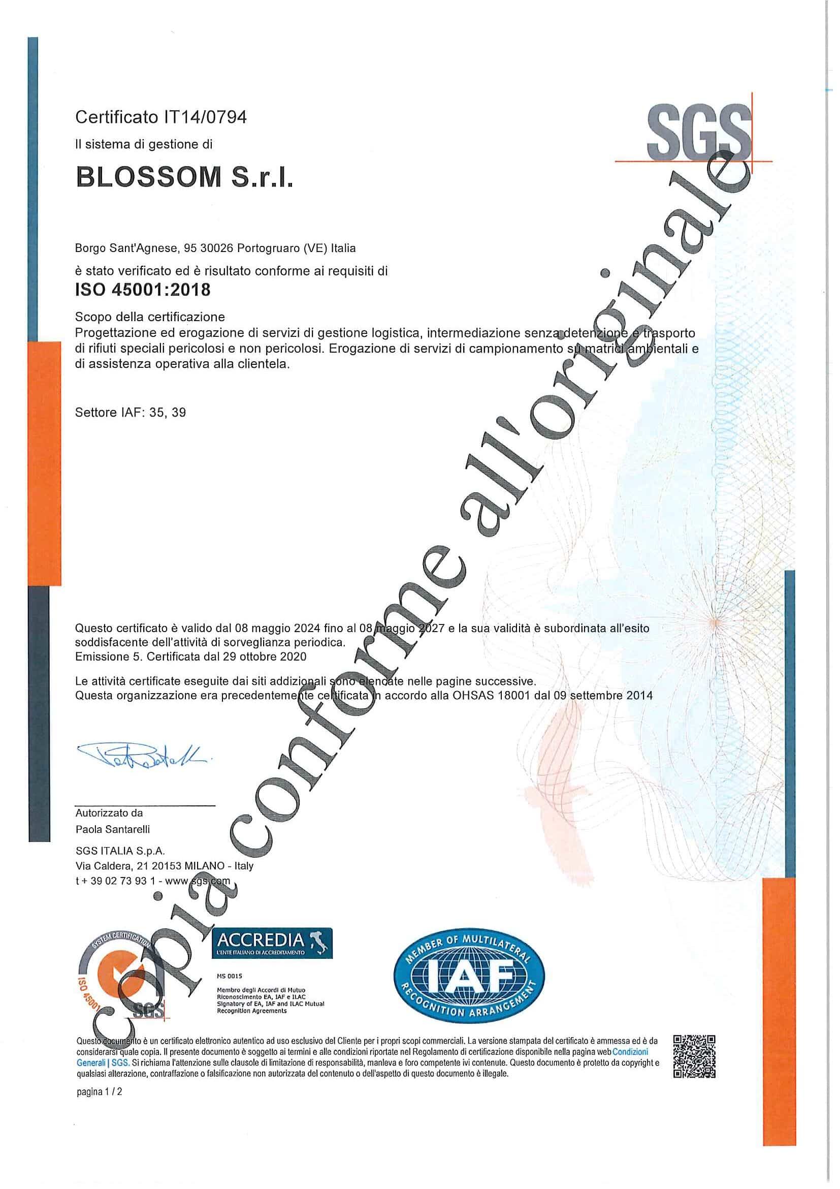 Blossom Srl - Certificazioni